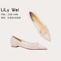 Lily Wei fa Lace Wedding Shoes Bridal Shoes Butterfly Knot shoes Gentle Shallow Stomping Bottom Shoes Big size 41-43