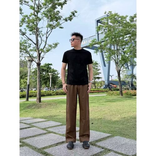 SAEEO-26夏款多版型色纺凉感弯刀直筒黑色西裤男百搭休闲卫裤 - 图3