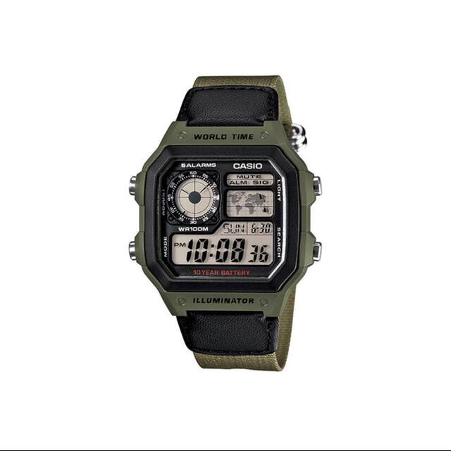 Casio watch men's canvas steel strap waterproof luminous retro small square model AE-1200WHB-3B