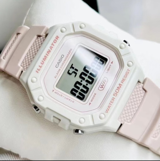 Casio watch female CASIO W-218HC-4A2 light pink sports student waterproof small square electronic watch