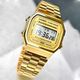 Casio watch CASIO A168WG-9W retro trendy square seven-year power steel strap waterproof small gold watch