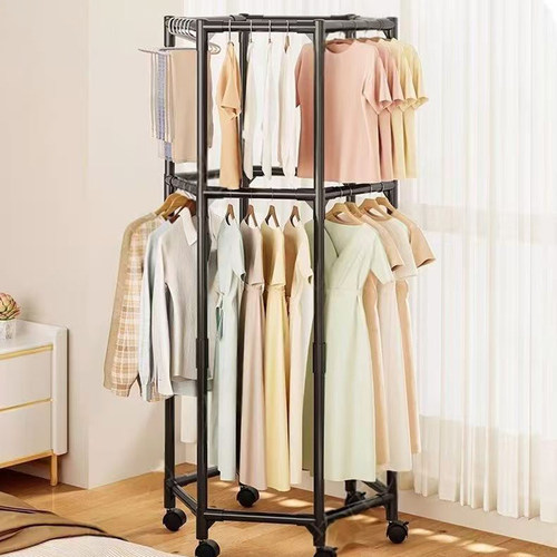 晾衣架落地圆形旋转衣架六边形阳台卧室挂衣架出租房可移动晒衣架 - 图3