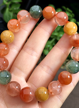 天然福禄寿彩兔毛绿发晶情侣手链