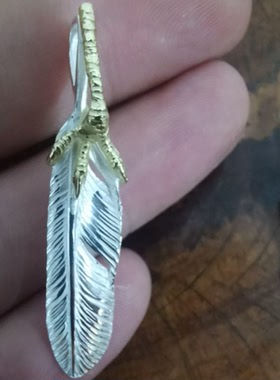 手工那女925银羽毛吊坠