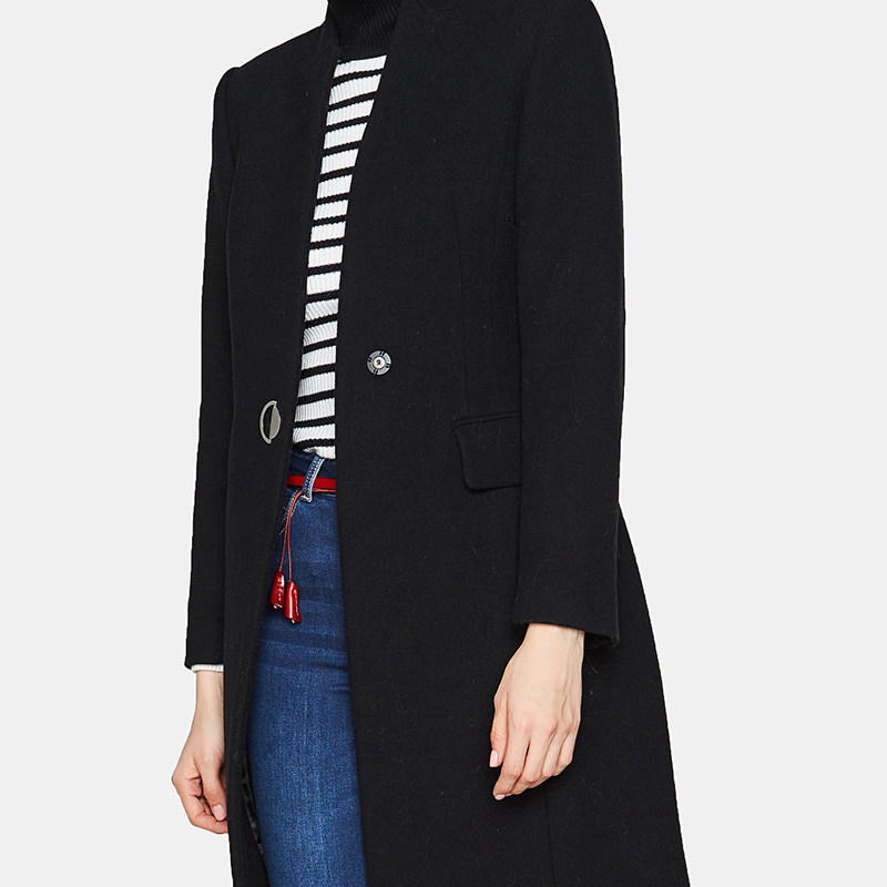 艾格冬新品简约优雅纯色女毛呢大衣 艾格银座毛呢外套