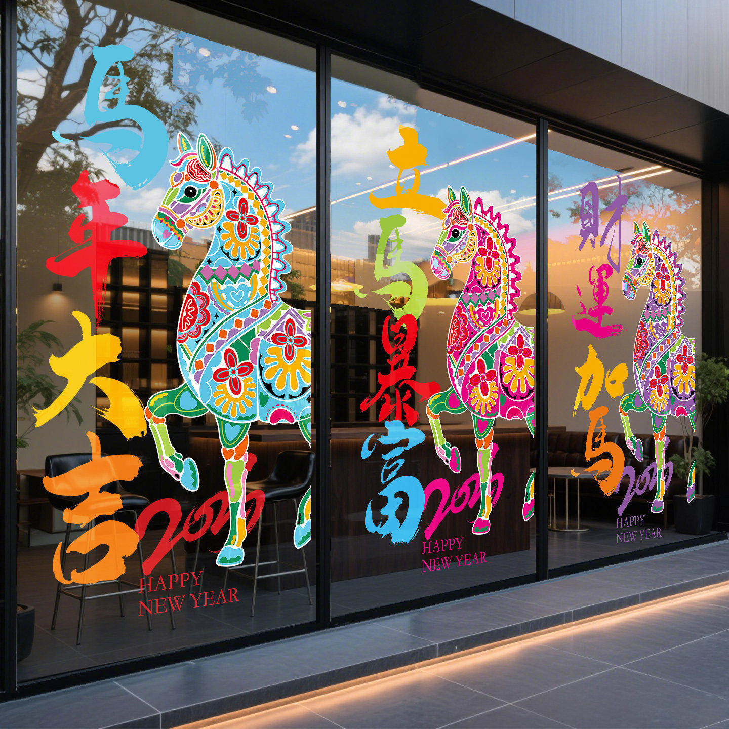2026新年玻璃门贴纸高级感贺年装饰橱窗静电贴画马年窗花氛围布置,淘宝优惠券,粉丝福利购,淘宝优惠卷