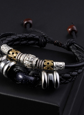 六字真言韩版潮编织嘻哈个性手链