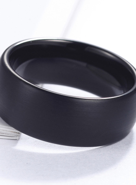 钨金黑色拉丝男士食指戒指高级感