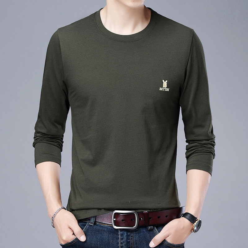 Long-sleeved casual middle-aged and elderly t-shirt pure cotton men's base layer shirt