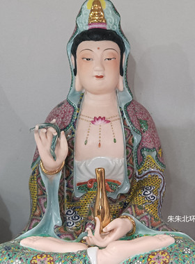 精品手绘净瓶观音佛像摆件装饰品