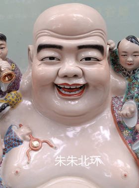 送子弥勒佛陶瓷雕像五福临门供奉
