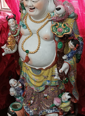 90陶瓷站七子弥勒佛佛像装饰摆件