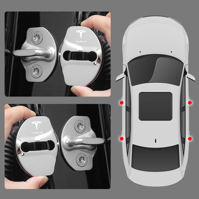 适用于特斯拉门锁盖model3/Y/X/S汽车门锁扣TESLA防锈装饰保护盖 - 图0