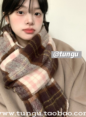 星月豚骨“金鱼姬 ”系列红色格子围巾显白秋冬保暖披肩jk围脖女