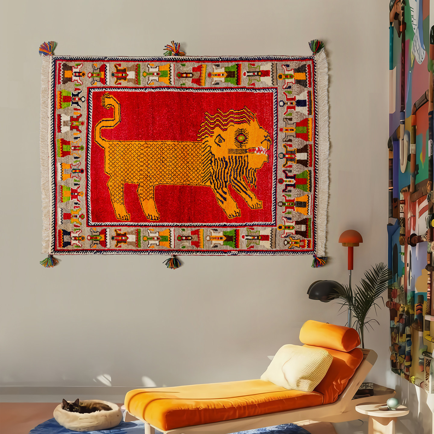 视觉味道 动物系列 伊朗进口羊毛地毯手工挂毯波斯中古风创意狮子,淘宝优惠券,粉丝福利购,淘宝优惠卷