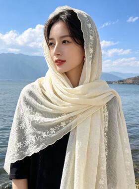 波西米亚民族风沙滩巾防晒空调房披肩丝巾女夏季蕾丝薄款旅游围巾