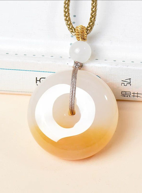 天然和田玉糖白色玉平安扣吊坠