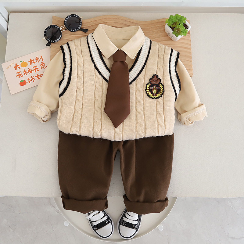 儿童毛衣马甲领带学院风套装男童女童兄妹装学院风三件套时髦童装,淘宝优惠券,粉丝福利购,淘宝优惠卷