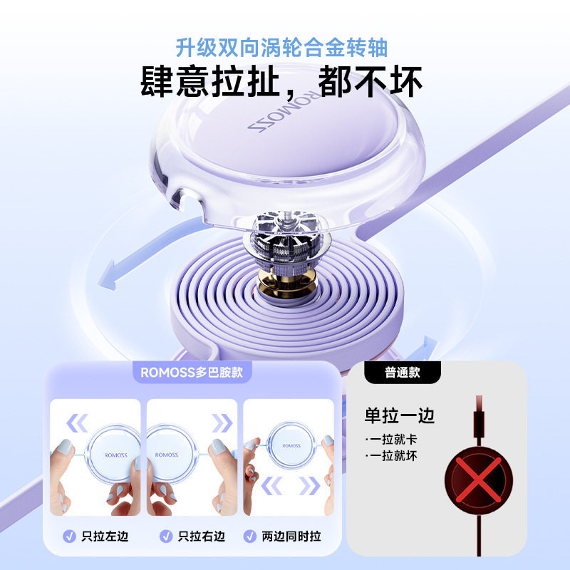 罗马仕一拖三充电线PD适用66W华为手机小米苹果15iPhone8-16/17promax笔记本100W数据线三合一伸缩便携快充线,淘宝优惠券,粉丝福利购,淘宝优惠卷