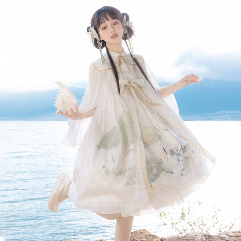 神明少女原创汉服女春夏可爱甜美中华风汉元素吊带连衣裙两件套装_虎窝淘