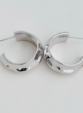 W&SILVER通体S925纯银时尚C形光面质感耳圈高级感冷淡风耳环耳饰