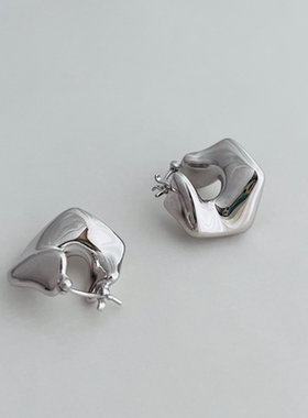 WZ&SILVER设计师款通体S925银镀铑金不规则耳环高级百搭时尚简约