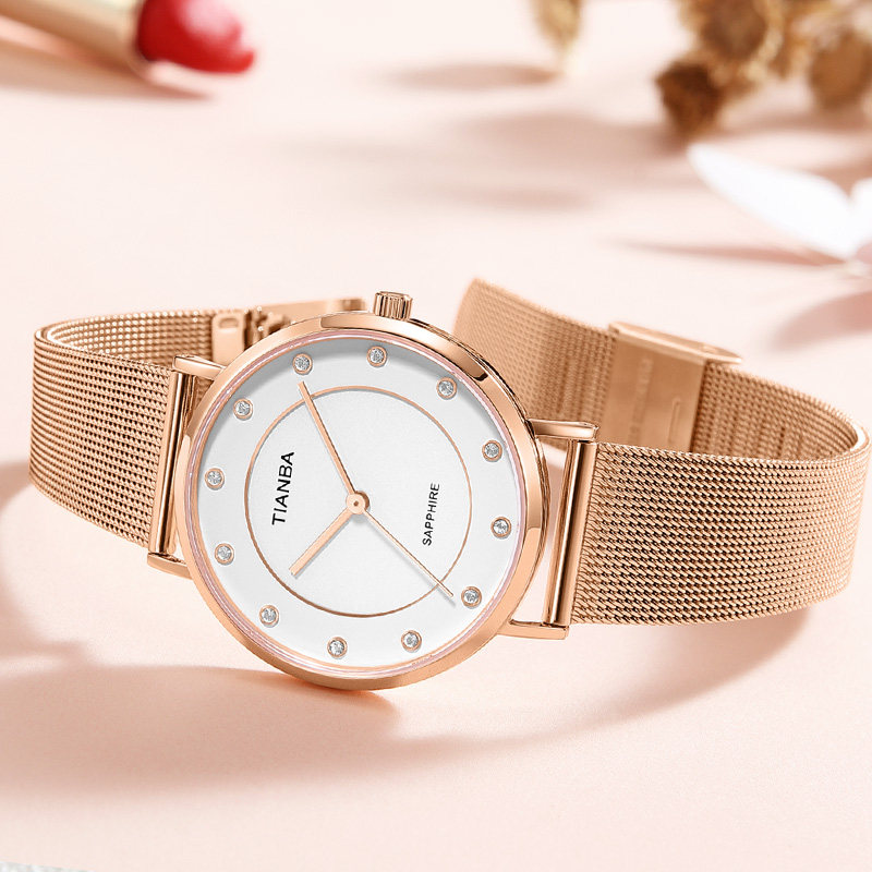 天霸光能时尚不锈钢防水太阳能女表 天霸国产腕表