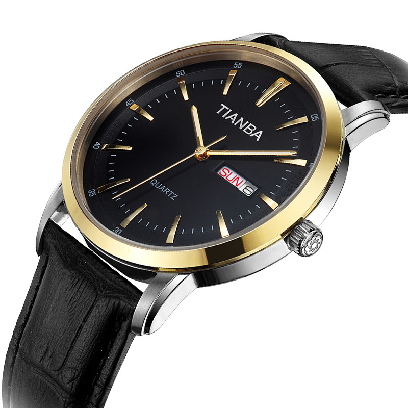 天霸正品男士石英表情侣牛皮表带 天霸国产腕表