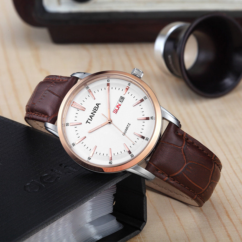 天霸正品男士石英表情侣牛皮表带 天霸国产腕表