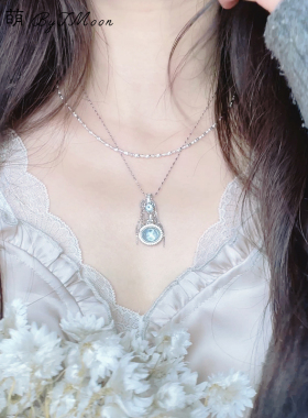 天然海蓝宝托帕石925银锁骨链