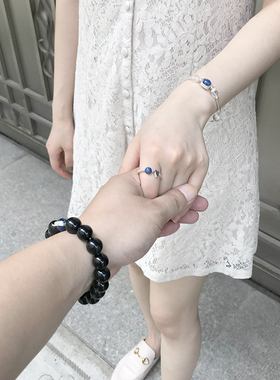 蓝晶石人鱼姬纯银可刻字水晶手链