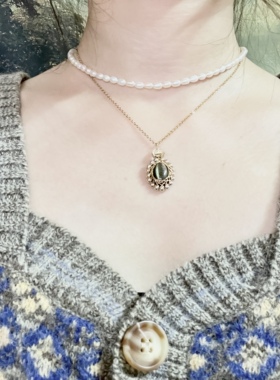 金曜石白水晶好运招财复古毛衣链