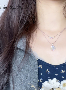 原创设计月光石珍珠项链叠戴