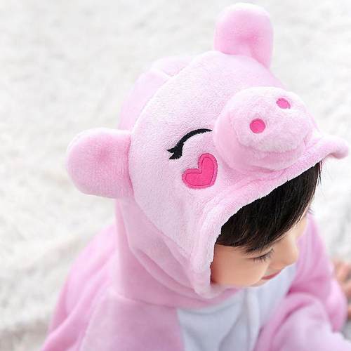 粉猪儿童卡通连体睡衣动物可爱女童法兰绒男孩冬季宝宝衣服中大童 - 图0