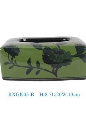景德镇陶瓷花卉长方形抽纸盒中式餐桌茶几纸巾盒装饰摆件