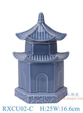 景德镇 陶瓷 亭台楼阁摆件家居玄关亭子摆设园艺花卉盆景造景装饰