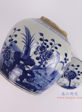景德镇青花花鸟圆罐家居客厅青花瓷装饰品储物罐瓷器仿古装饰摆件