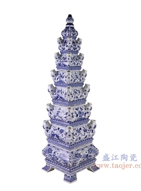 景德镇陶瓷仿古青花花卉多口插花玲珑文昌塔古典多孔插花宝塔装饰