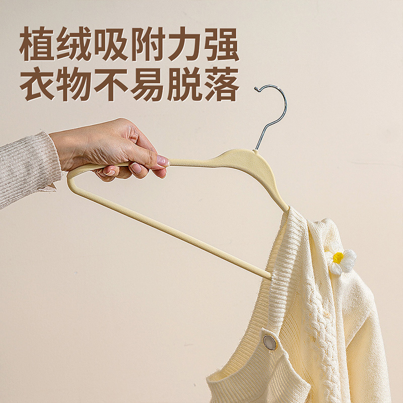 宽肩植绒衣架家用挂衣整理师专用无痕防滑防肩角衣柜晾衣服撑子 - 图1