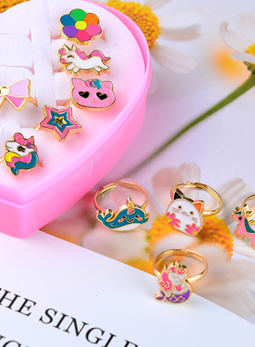 儿童戒指女童合金钻石宝石调节卡通可爱公主风礼物可调节开口指环