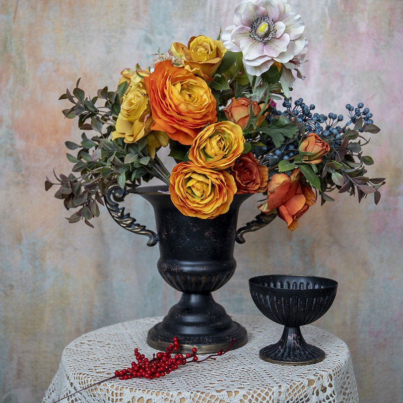 古典高脚杯花器 花瓶花翁花盆复古欧式铁艺插花器皿金色做旧摆件,淘宝优惠券,粉丝福利购,淘宝优惠卷
