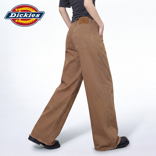 Dickies帝酷适深卡其高腰牛仔裤女夏季新款设计感宽松休闲阔腿裤m - 图3