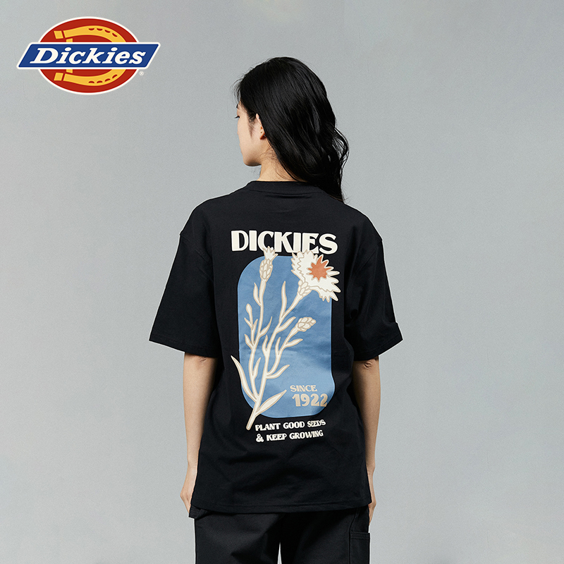 Dickies24春夏新款男女情侣同款背后印花宽松圆领短袖T恤内搭 - 图1