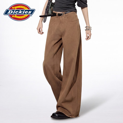 Dickies帝酷适深卡其高腰牛仔裤女夏季新款设计感宽松休闲阔腿裤m - 图0