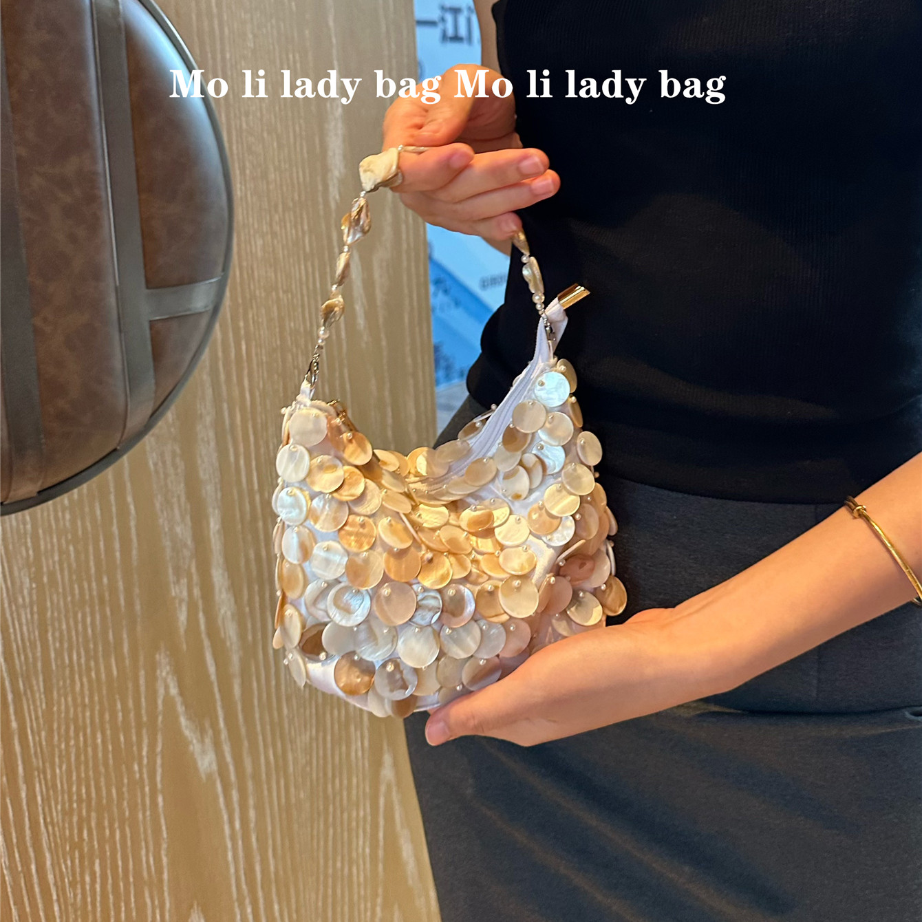 手缝串珠贝母包2025春夏新款名媛晚宴风贝壳包包女手提单肩斜挎包,淘宝优惠券,粉丝福利购,淘宝优惠卷