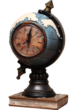 欧式复古别墅样板间酒店吧台装饰品钟表摆件卧室电视柜地球仪时钟