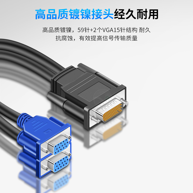 浮太DMS59针转双VGA/DVI/HDMI/DP转接线一分二同屏显卡显示高清线 - 图3