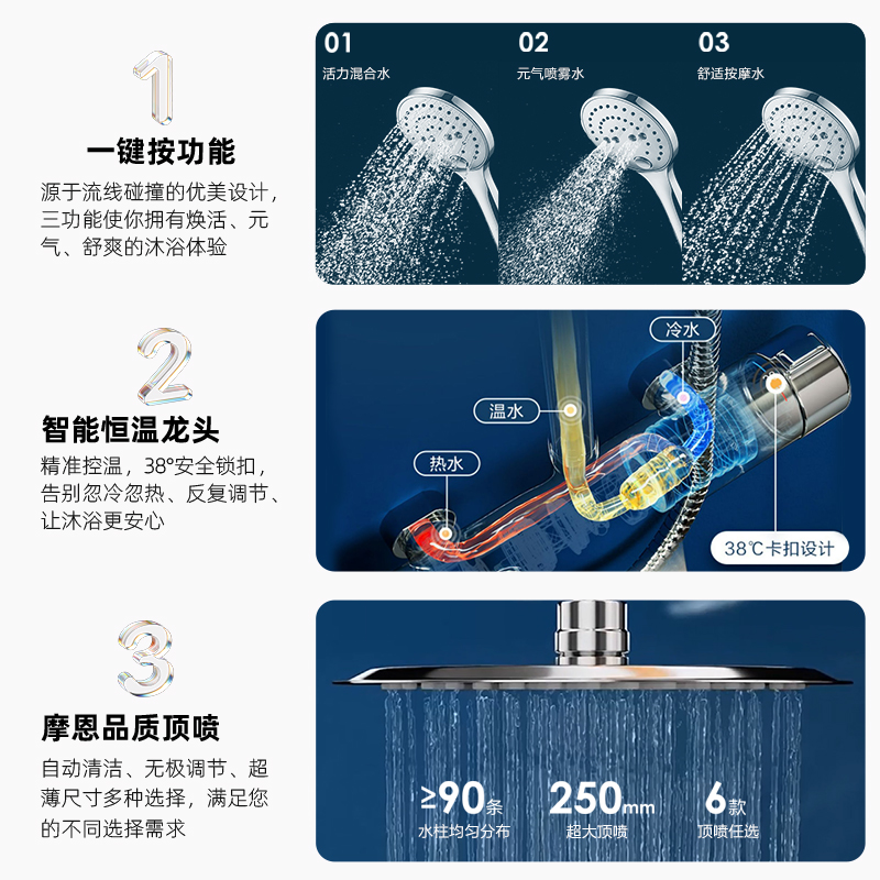 摩恩恒温淋浴花洒套装家用卫生间浴室增压沐浴喷头卫生间卫浴淋雨 - 图1