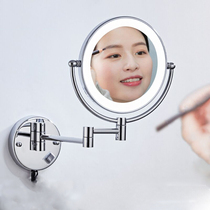 Jono Bathroom Zoom on Double Face with LED Lamp Beauty comb Makeup Mirror Subfolding Wall-mounted Flex Full Brass Lamp