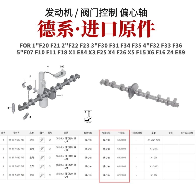 适用宝马X1X3X5X6 730 740 525N46N20N55N52B48B58凸轮轴偏心轴 - 图1